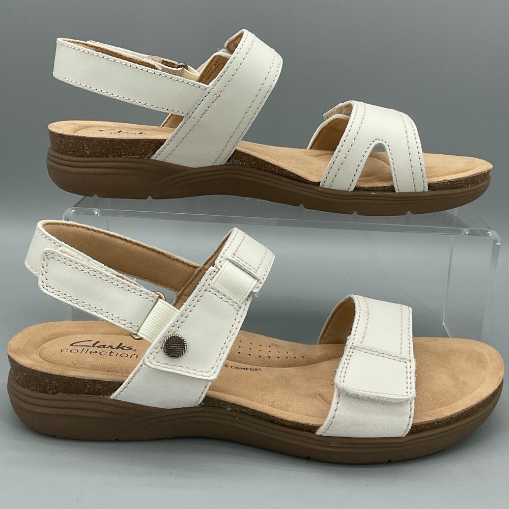 NEW Clarks Women’s April Clover Leather Sandals Off White Size 10M
